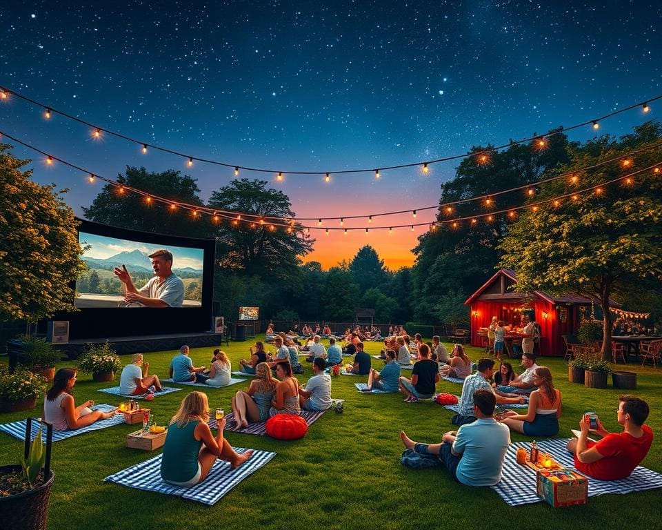 Bioscoopavond in een openlucht bioscoop met een zomerse vibe