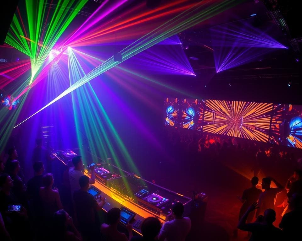 Discotheekfeest met internationale DJ’s en visuele effecten