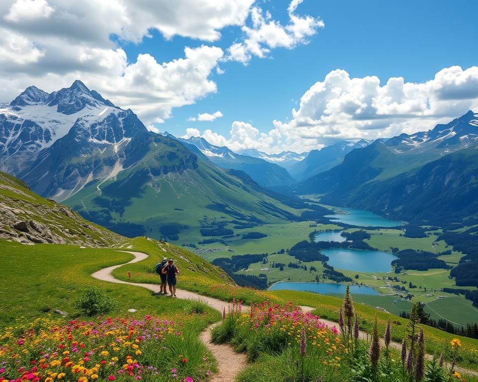 Maak een trektocht door de bergen van Zwitserland