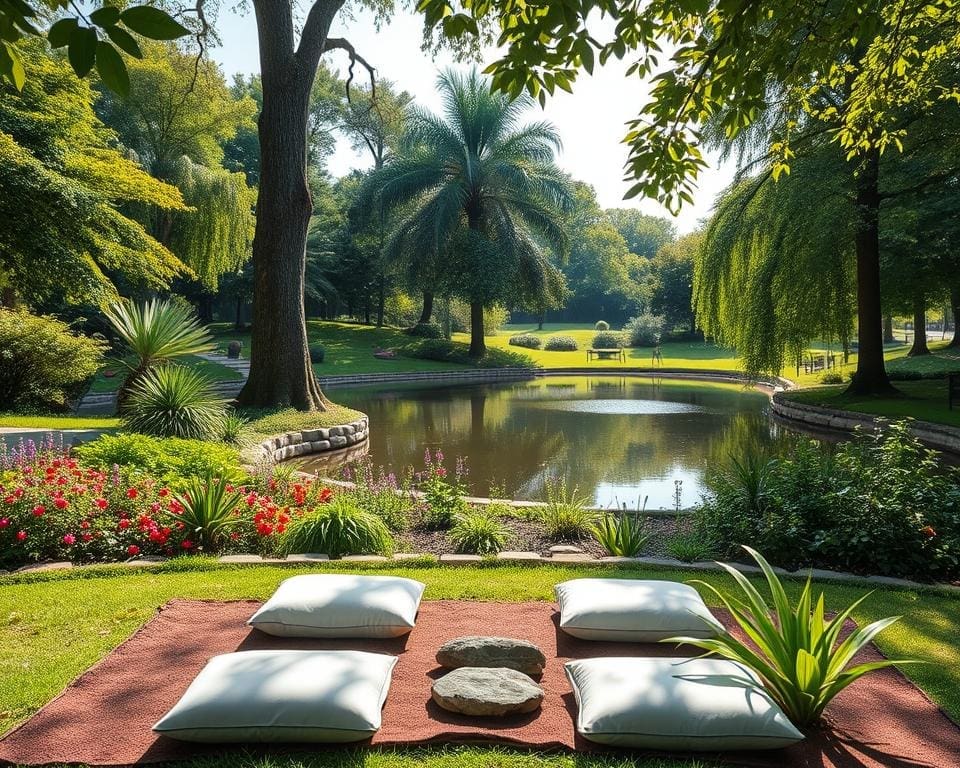 Parkbezoek met focus op natuur en mindfulness sessies