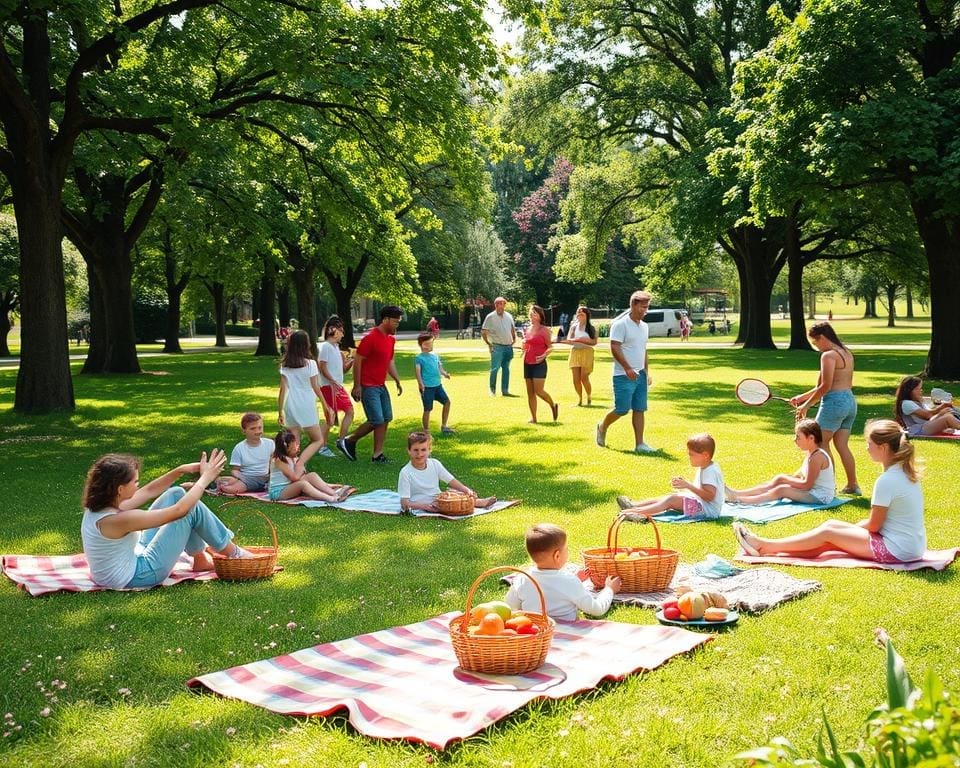 Parkdag met outdoor spellen, picknicks en ontspanning