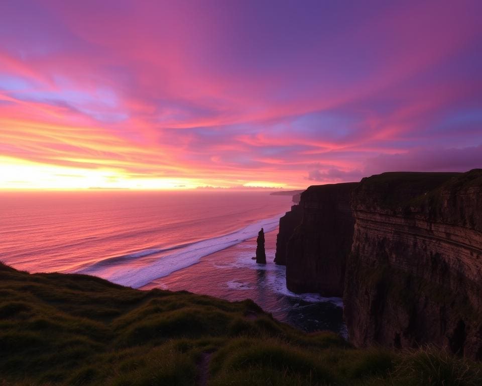 zonsondergang boven de kliffen van Moher