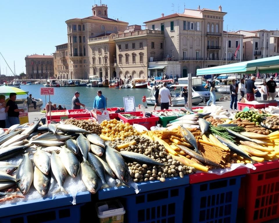 Proef de verse visgerechten in de haven van Palermo