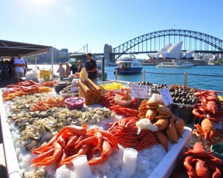 Proef de verse zeevruchten in de haven van Sydney